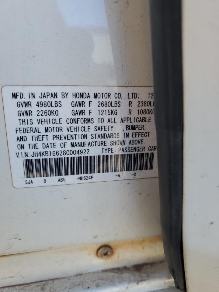 2008 Acura Rl VIN: JH4KB16628C004922 Lot: 81409195