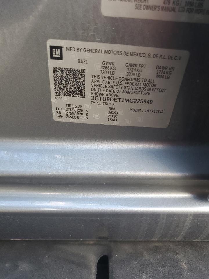 2021 GMC Sierra K1500 Slt VIN: 3GTU9DET1MG225949 Lot: 81426445