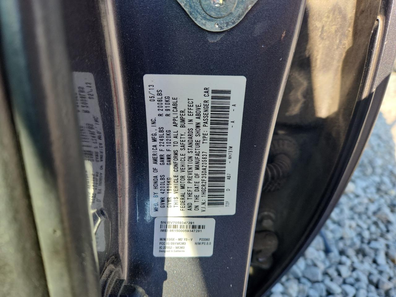 2013 Honda Accord Lx VIN: 1HGCR2F35DA205637 Lot: 72085865