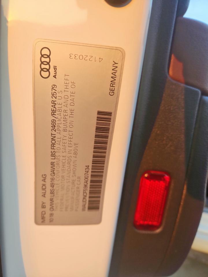 2019 Audi A5 Premium S Line VIN: WAUDNCF59KA007434 Lot: 80697535