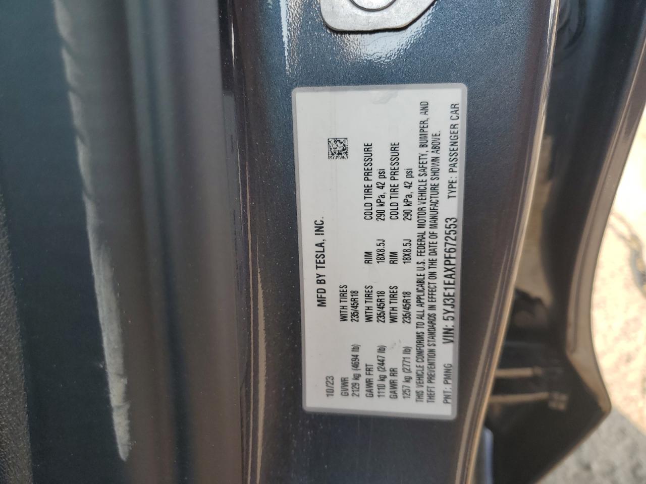 2023 Tesla Model 3 VIN: 5YJ3E1EAXPF672553 Lot: 81209255