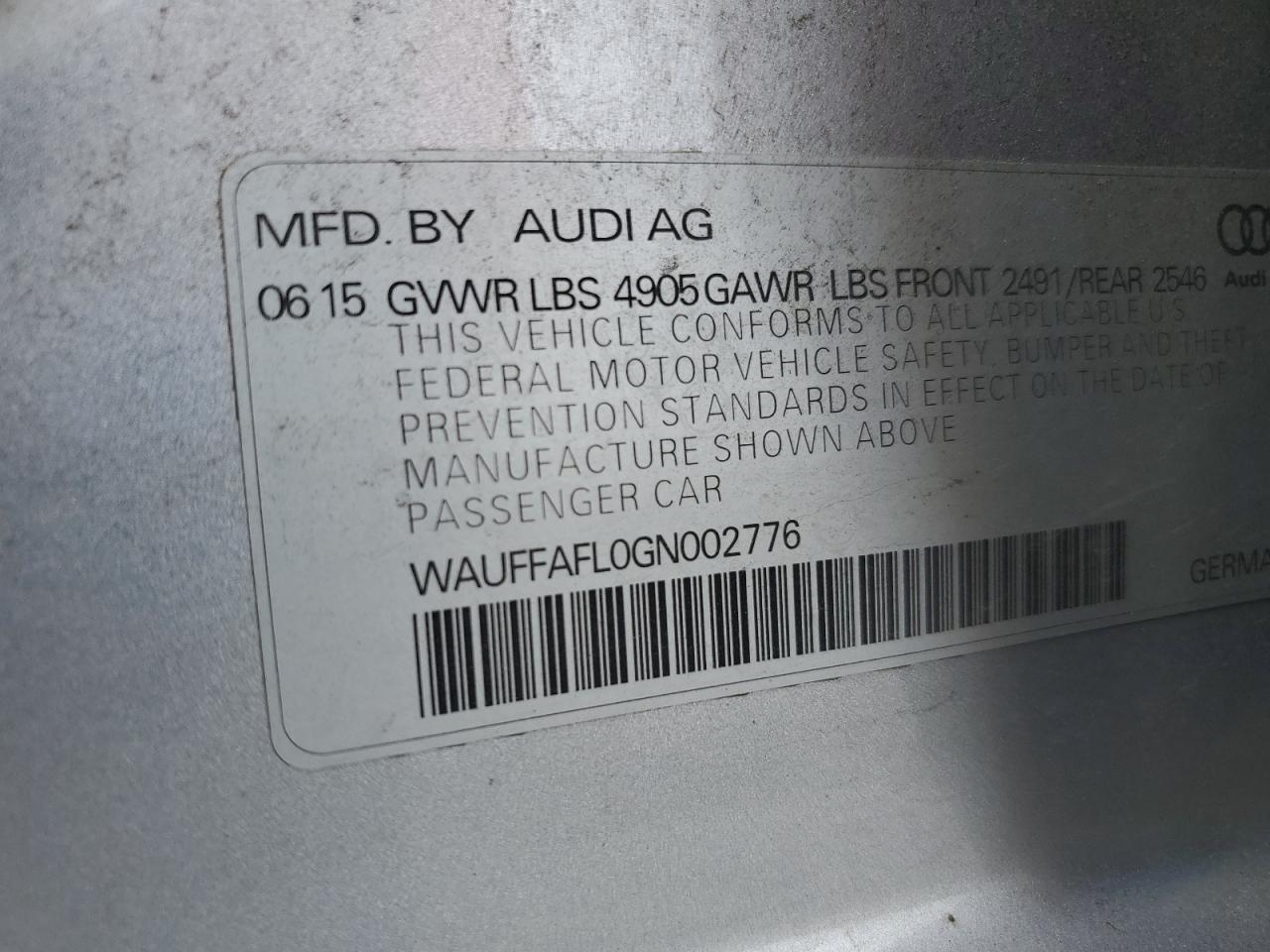 2016 Audi A4 Premium Plus S-Line VIN: WAUFFAFL0GN002776 Lot: 71055015