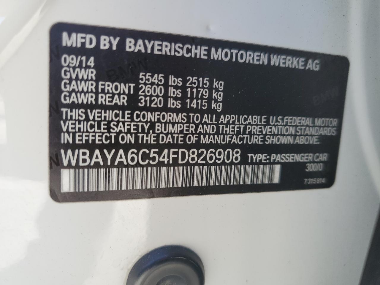 2015 BMW 740 I VIN: WBAYA6C54FD826908 Lot: 71930275