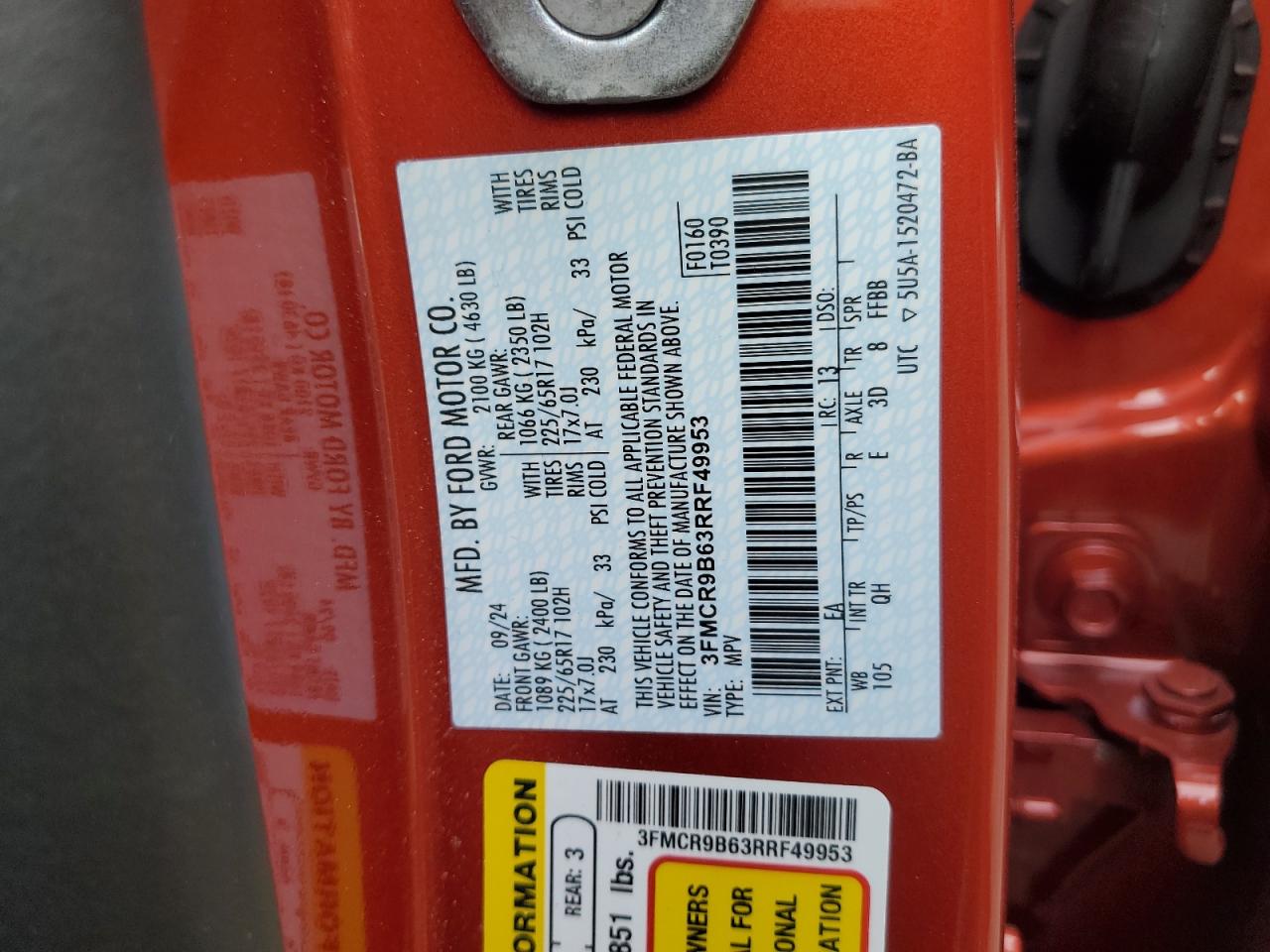 2024 Ford Bronco Sport Big Bend VIN: 3FMCR9B63RRF49953 Lot: 82102085