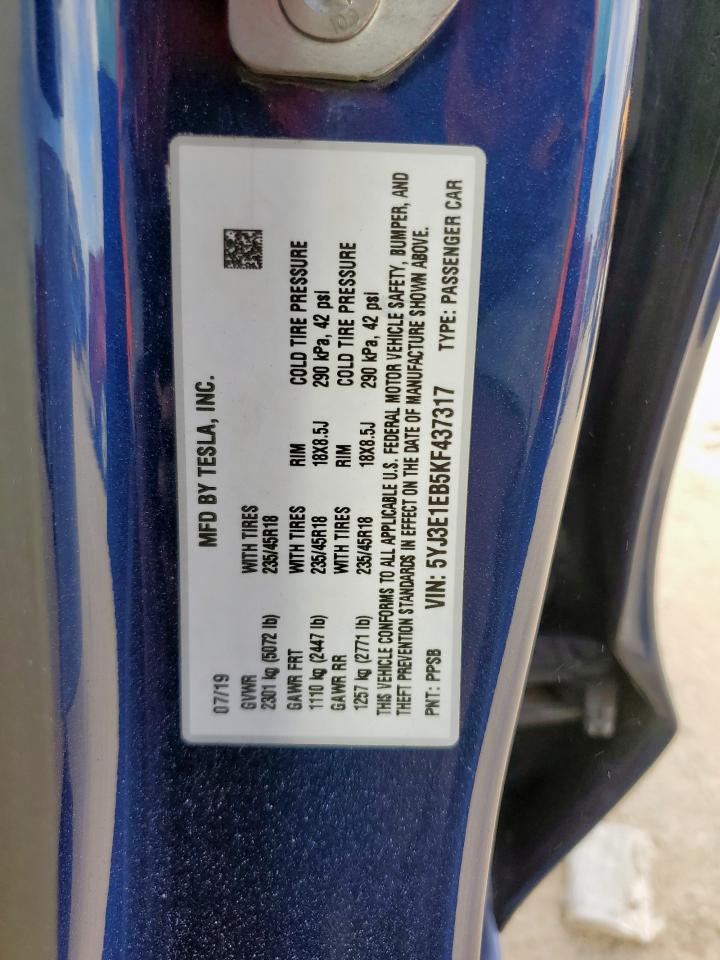 2019 Tesla Model 3 VIN: 5YJ3E1EB5KF437317 Lot: 80793535