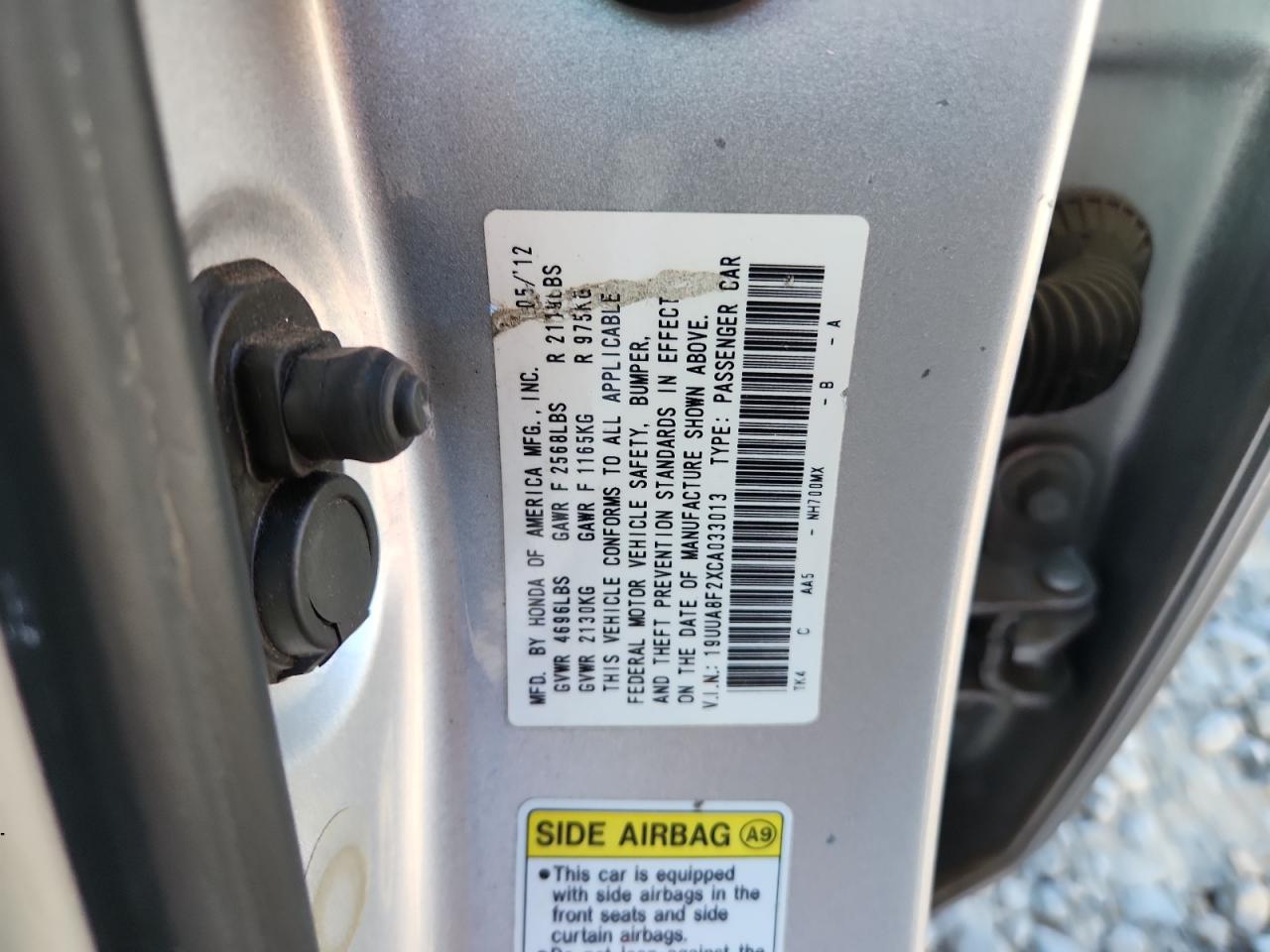 2012 Acura Tl VIN: 19UUA8F2XCA033013 Lot: 83767375