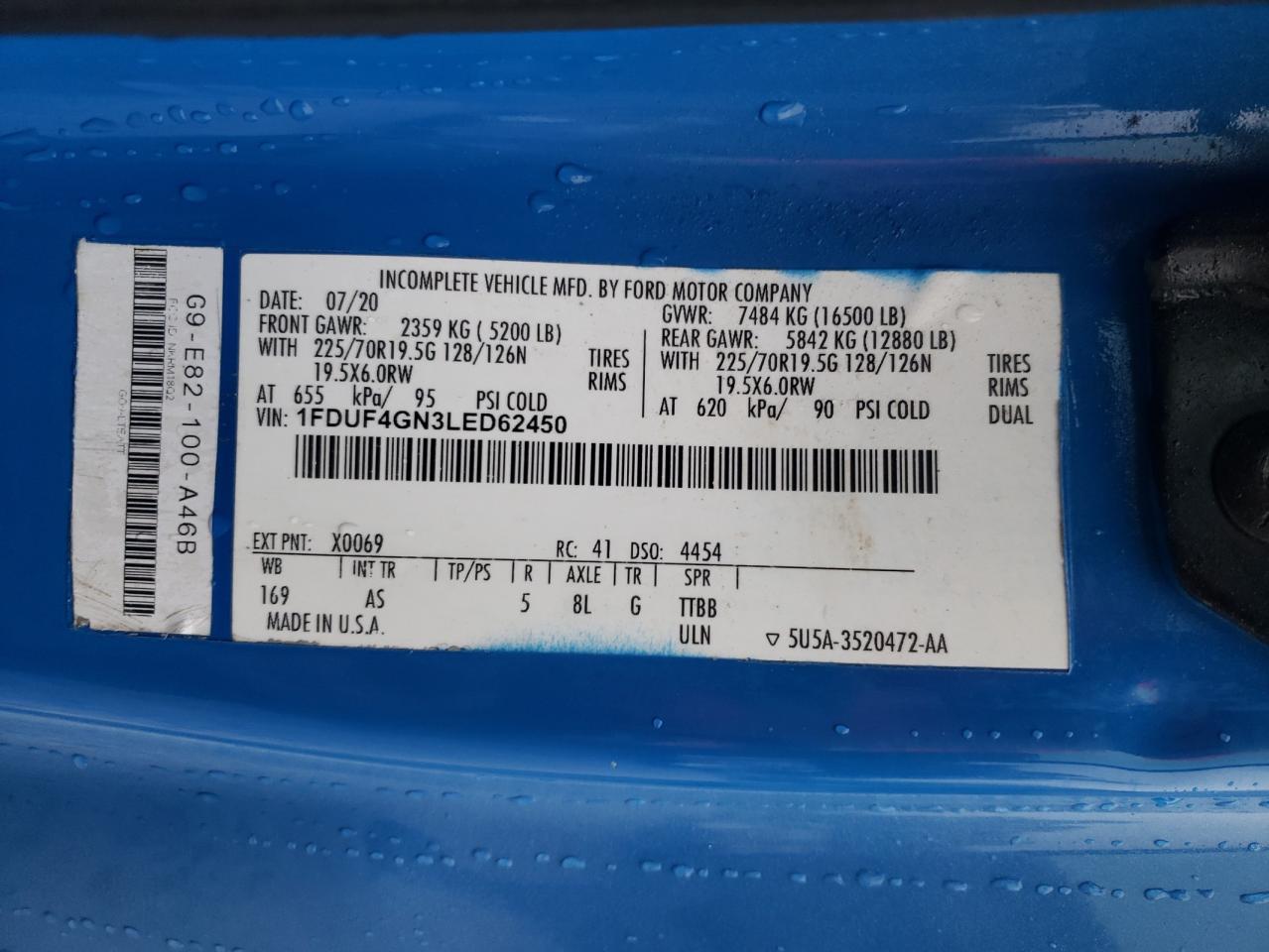 2020 Ford F450 Super Duty VIN: 1FDUF4GN3LED62450 Lot: 67020205