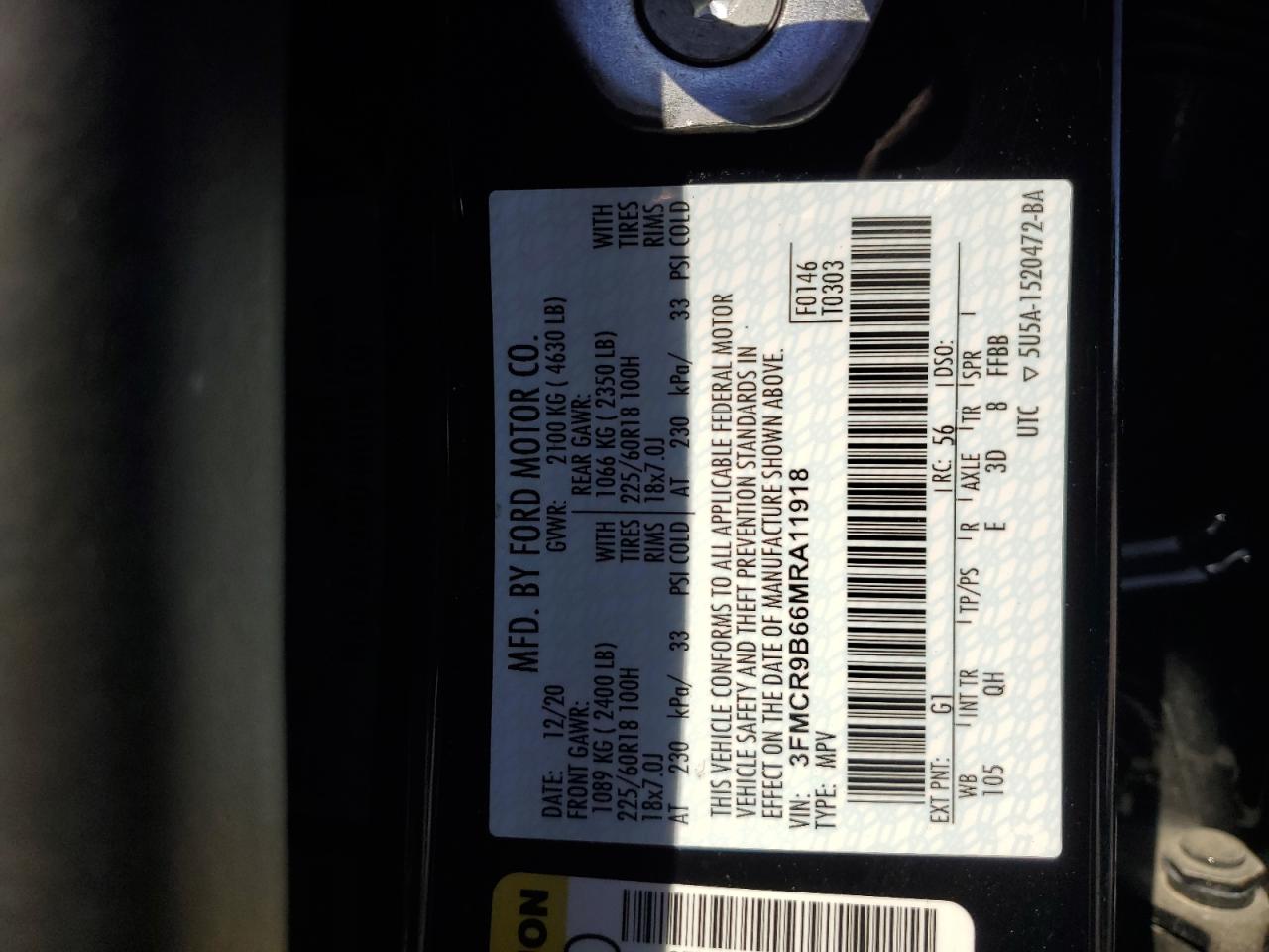 2021 Ford Bronco Sport Big Bend VIN: 3FMCR9B66MRA11918 Lot: 81687165