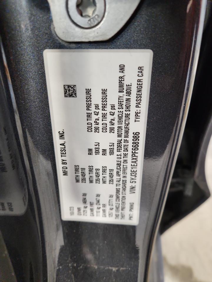 2023 Tesla Model 3 VIN: 5YJ3E1EAXPF668986 Lot: 70924035
