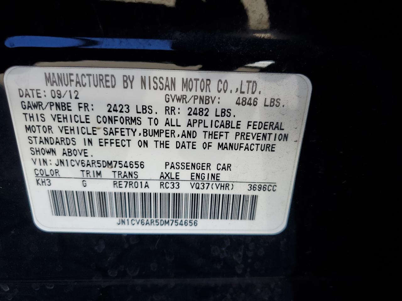 2013 Infiniti G37 VIN: JN1CV6AR5DM754656 Lot: 81165225