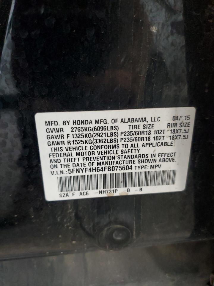 2015 Honda Pilot Exl VIN: 5FNYF4H64FB075604 Lot: 71525995