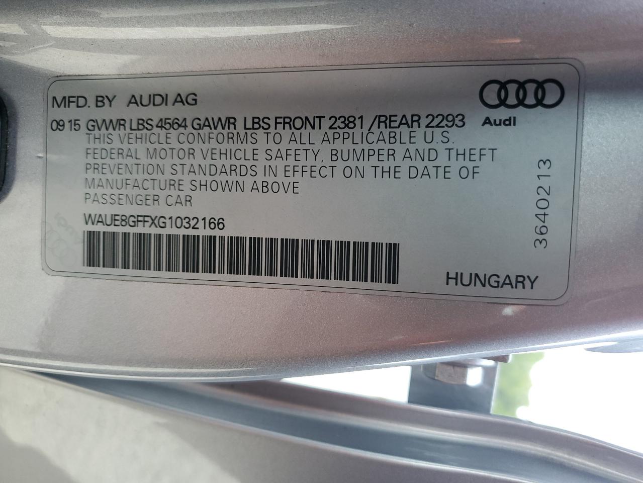 2016 Audi A3 Premium Plus VIN: WAUE8GFFXG1032166 Lot: 81786985