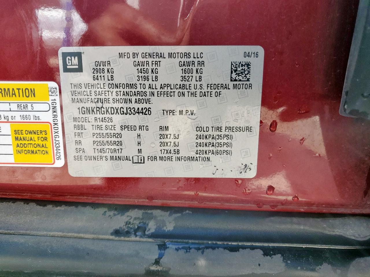 2016 Chevrolet Traverse Lt VIN: 1GNKRGKDXGJ334426 Lot: 83818225