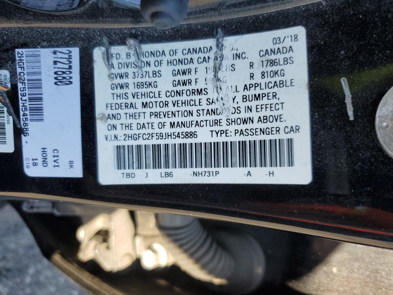 2018 Honda Civic Lx VIN: 2HGFC2F59JH545886 Lot: 80553725