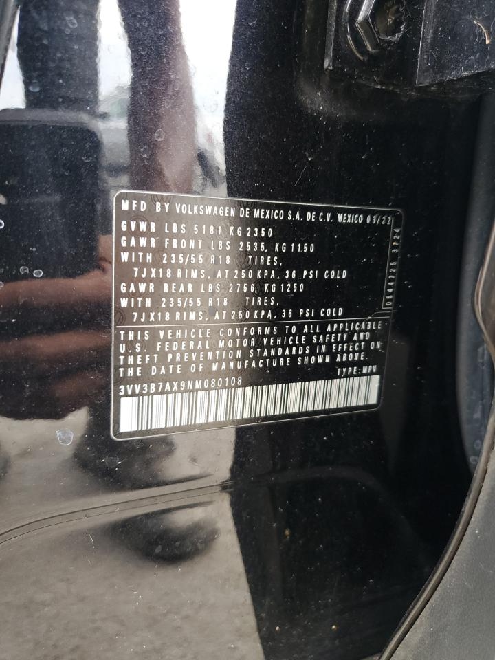 2022 Volkswagen Tiguan Se VIN: 3VV3B7AX9NM080108 Lot: 81904505