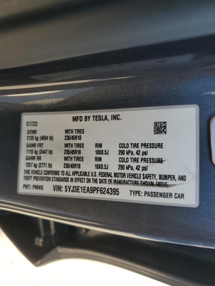 2023 Tesla Model 3 VIN: 5YJ3E1EA9PF624395 Lot: 70829625