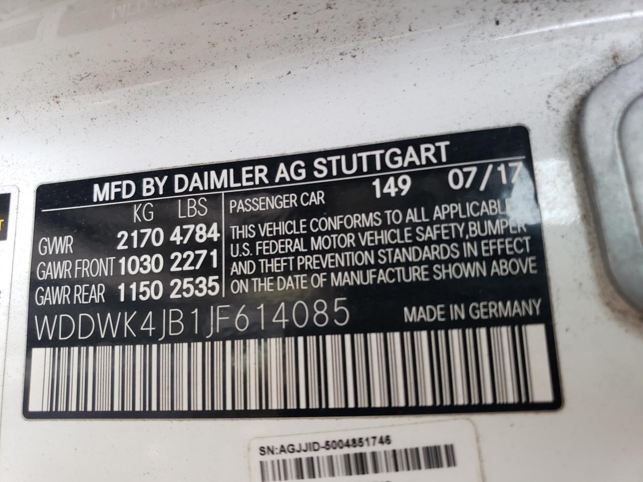 2018 Mercedes-Benz C 300 VIN: WDDWK4JB1JF614085 Lot: 71518315