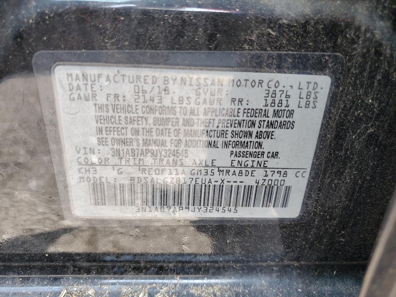 2018 Nissan Sentra S VIN: 3N1AB7AP9JY324545 Lot: 81627025