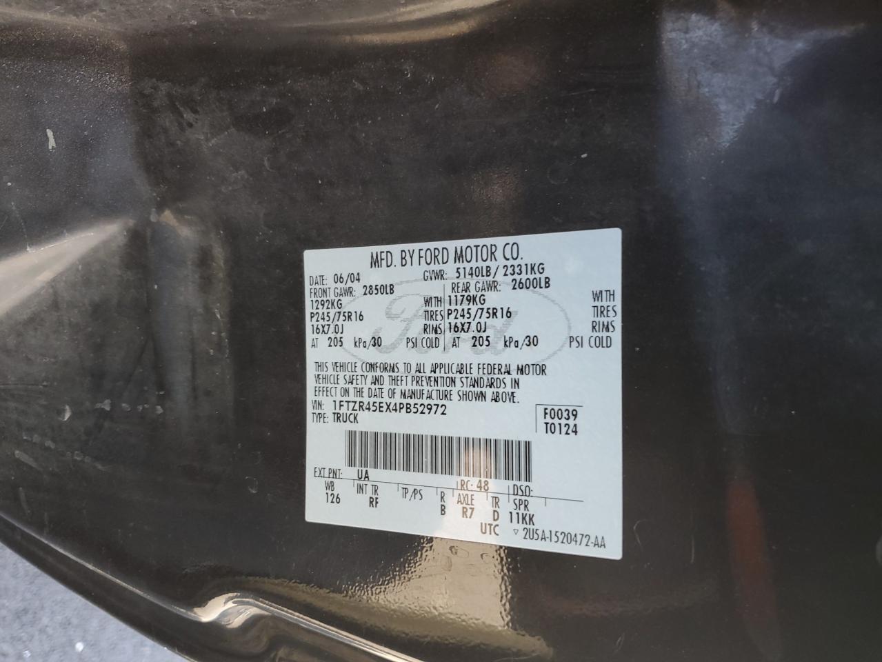 2004 Ford Ranger Super Cab VIN: 1FTZR45EX4PB52972 Lot: 80179525