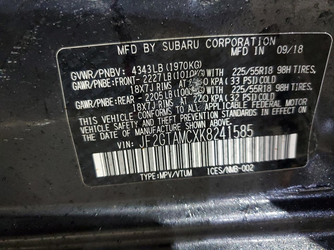 2019 Subaru Crosstrek Limited VIN: JF2GTAMCXK8241585 Lot: 80316445