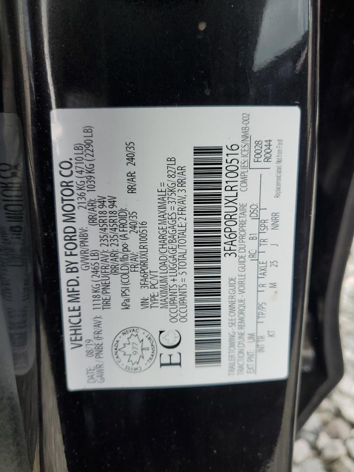 2020 Ford Fusion Titanium VIN: 3FA6P0RUXLR100516 Lot: 71117835