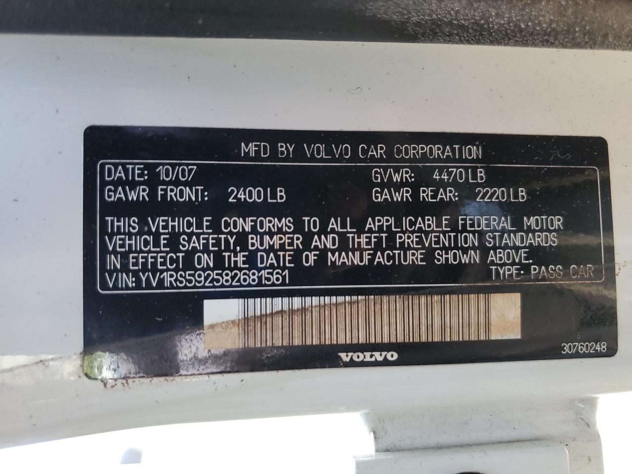 YV1RS592582681561 VOLVO S60 2008 WHITE Photo 13