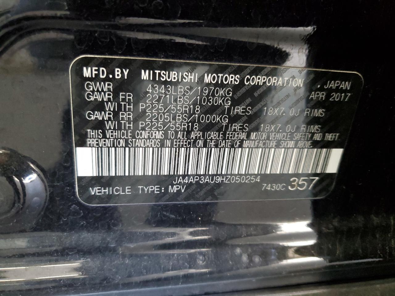 2017 Mitsubishi Outlander Sport Es VIN: JA4AP3AU9HZ050254 Lot: 81150165