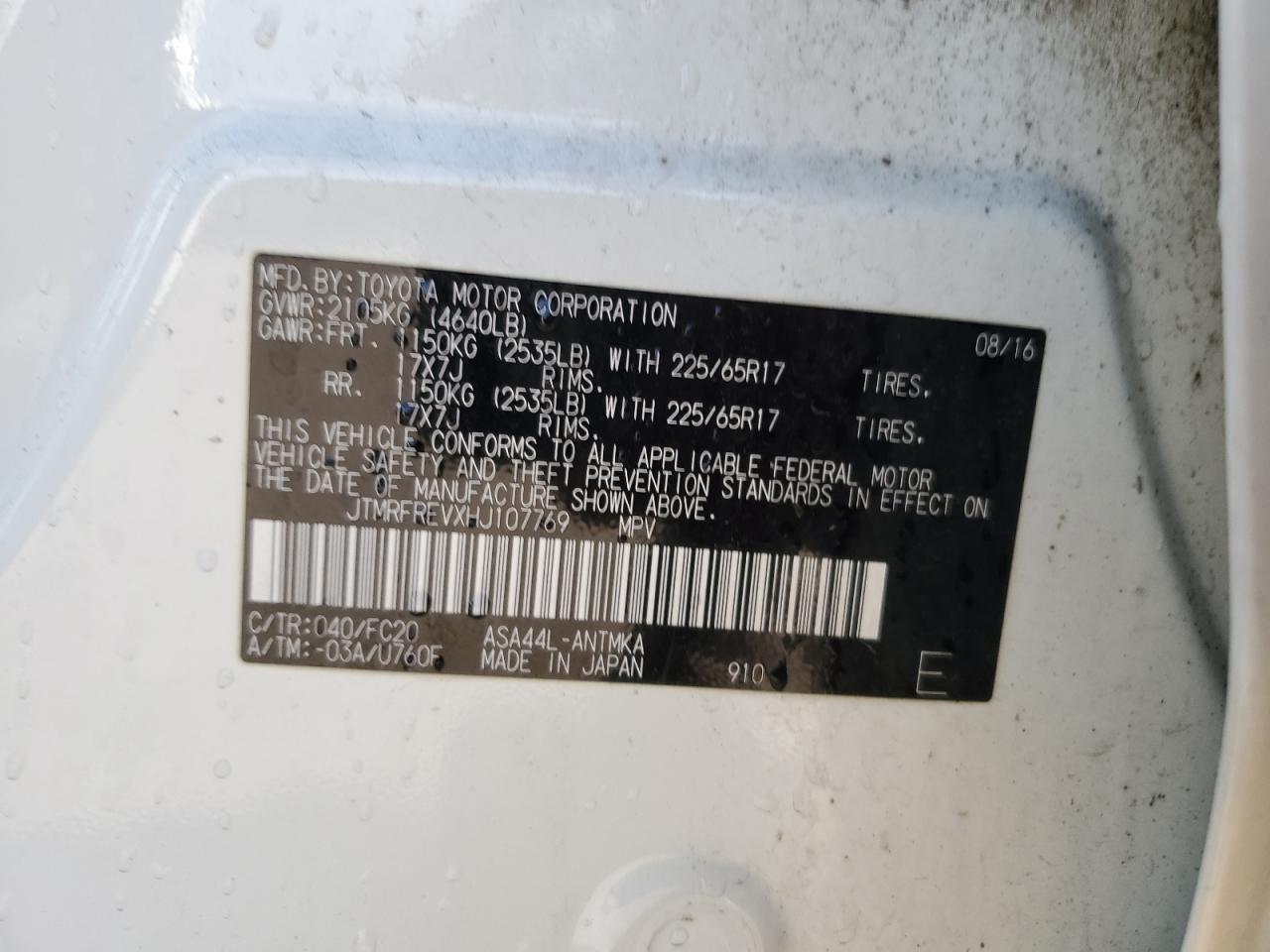 2017 Toyota Rav4 Xle VIN: JTMRFREVXHJ107769 Lot: 81465775