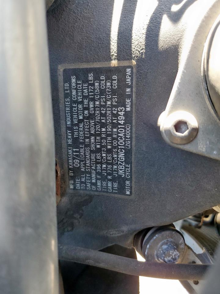 2012 Kawasaki Zg1400 C VIN: JKBZGNC10CA014943 Lot: 80056645