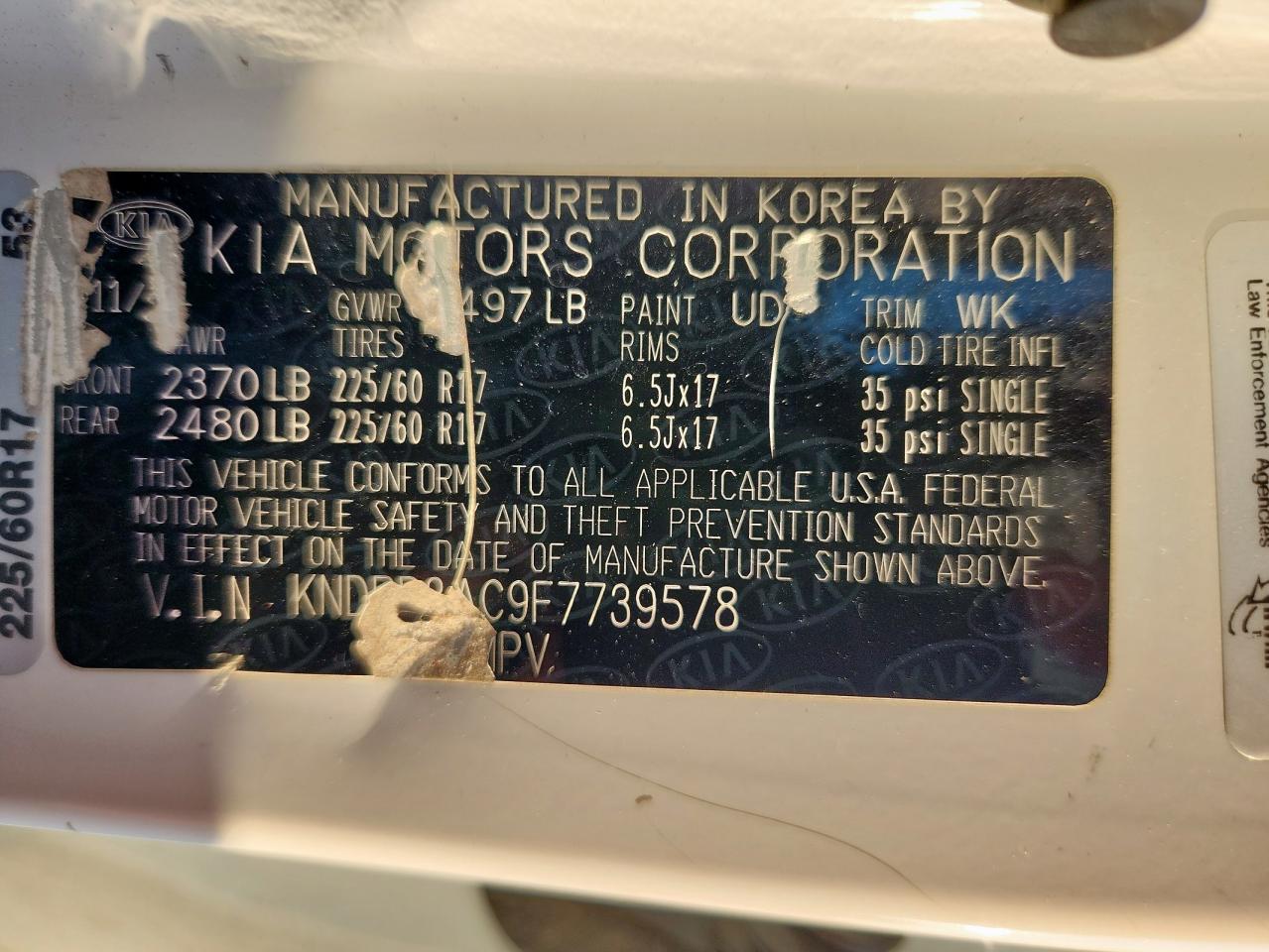 2015 Kia Sportage Lx VIN: KNDPB3AC9F7739578 Lot: 80203335