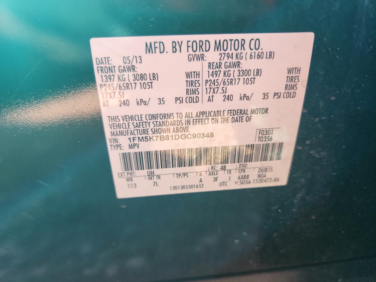 2013 Ford Explorer VIN: 1FM5K7B81DGC90348 Lot: 81412965