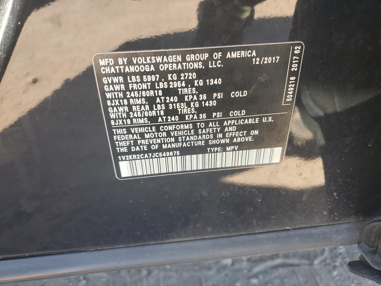 2018 Volkswagen Atlas Se VIN: 1V2KR2CA7JC549675 Lot: 84408605