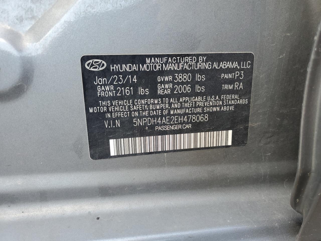 2014 Hyundai Elantra Se VIN: 5NPDH4AE2EH478068 Lot: 81377195