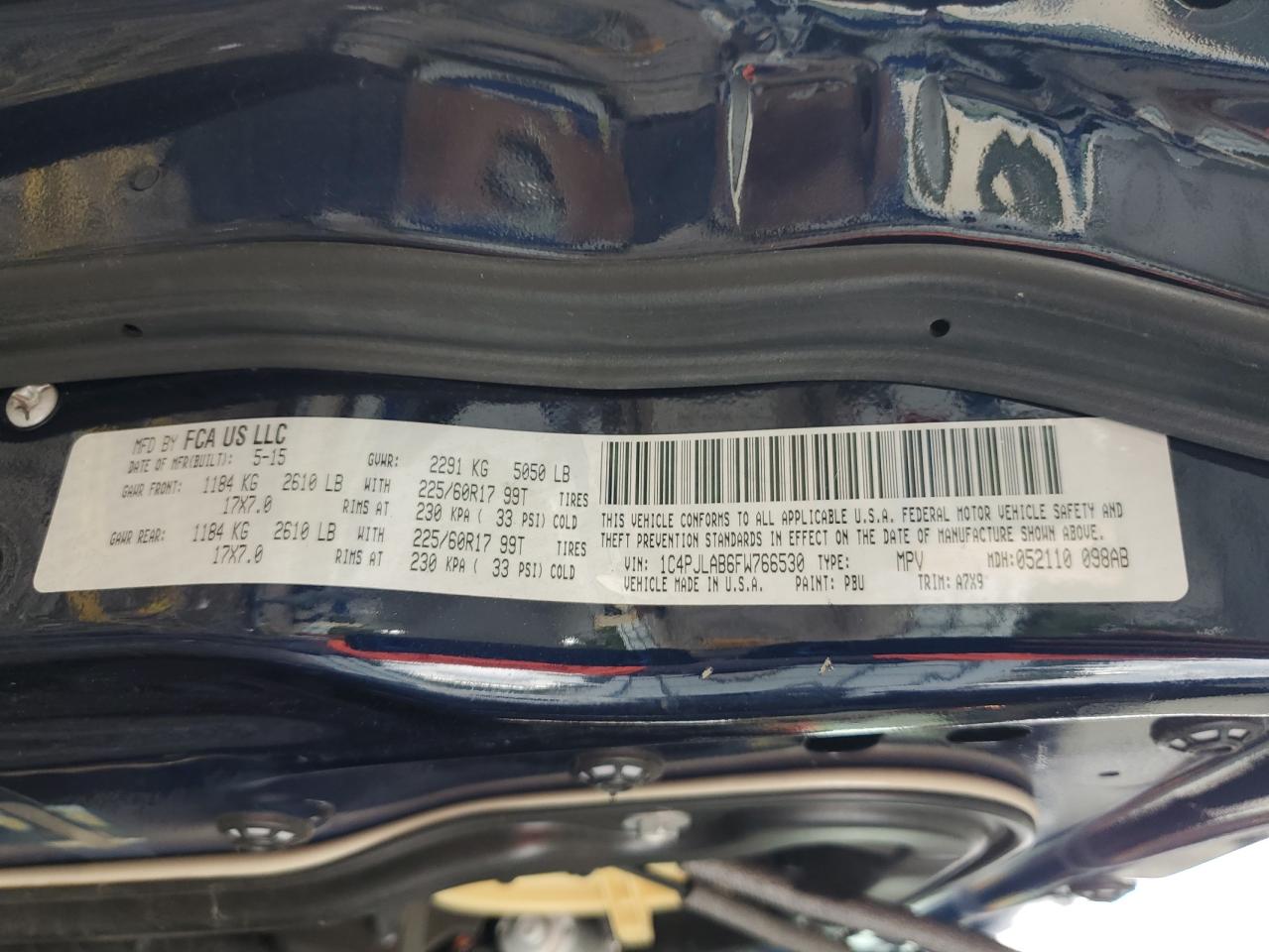 2015 Jeep Cherokee Sport VIN: 1C4PJLAB6FW766530 Lot: 81906855