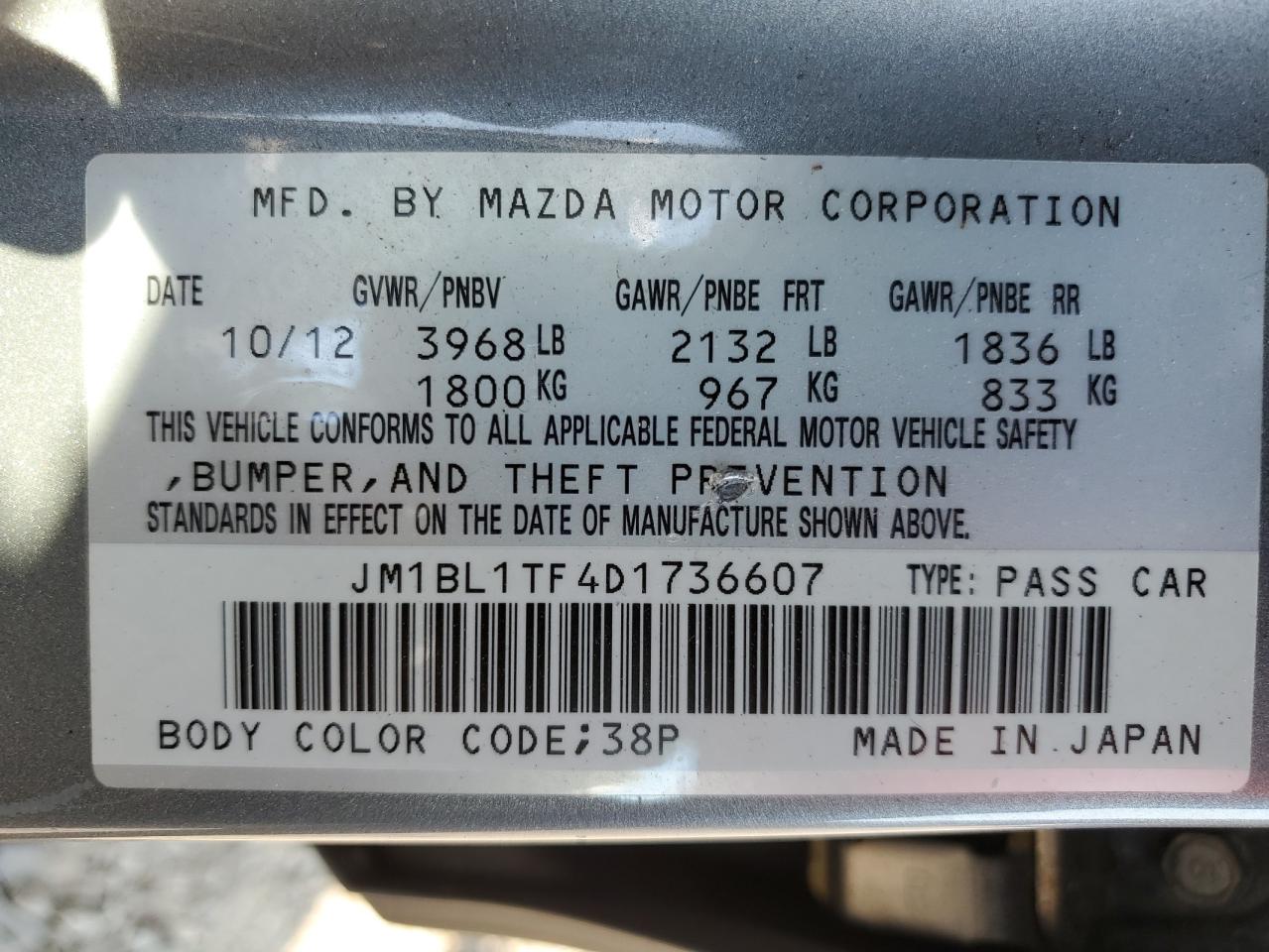 2013 Mazda 3 I VIN: JM1BL1TF4D1736607 Lot: 80706235