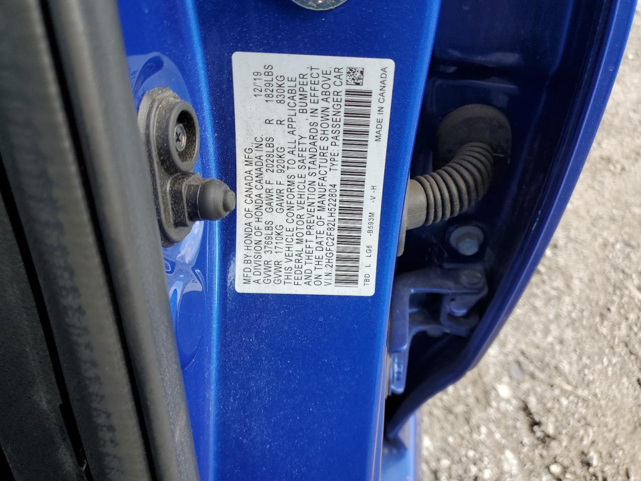 2020 Honda Civic Sport VIN: 2HGFC2F82LH522804 Lot: 83974155