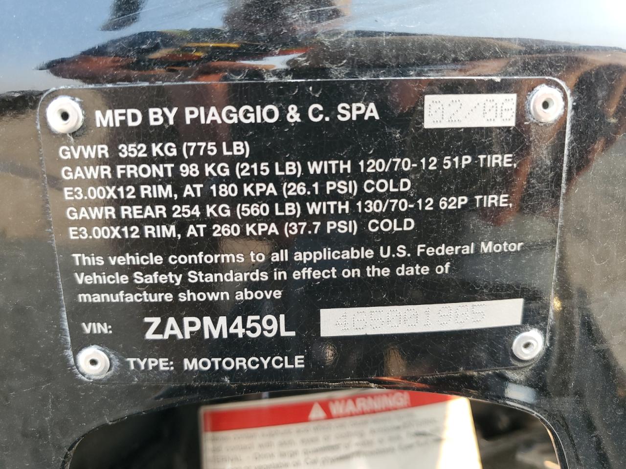 2006 Vespa Gts 250 VIN: ZAPM459L465001985 Lot: 71618705