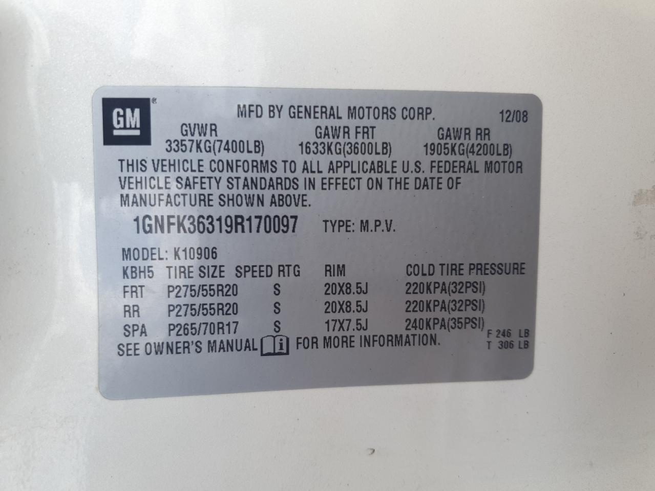 2009 Chevrolet Suburban K1500 Ltz VIN: 1GNFK36319R170097 Lot: 84480485