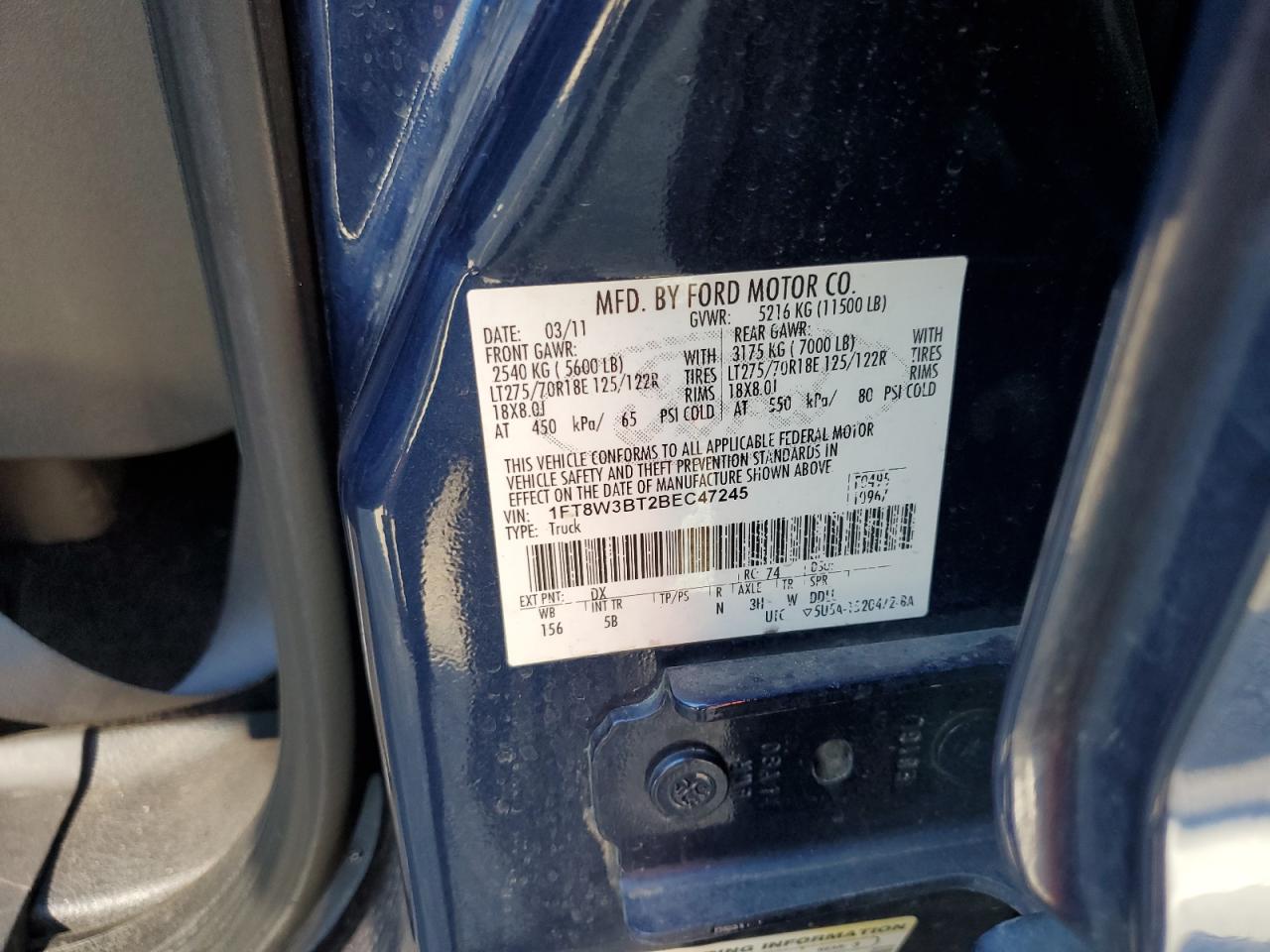 2011 Ford F350 Super Duty VIN: 1FT8W3BT2BEC47245 Lot: 81798725