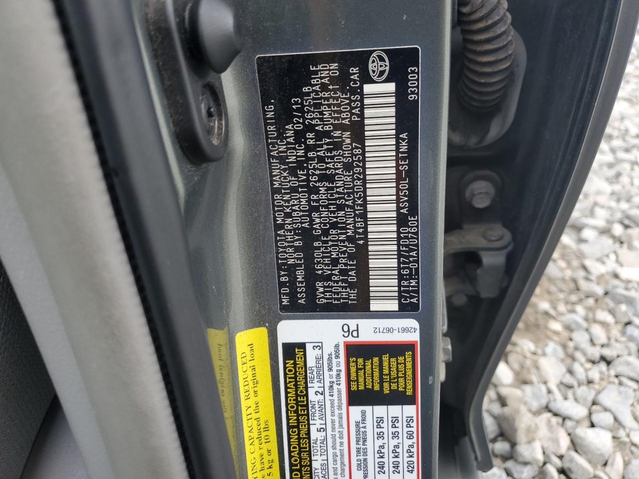 2013 Toyota Camry L VIN: 4T4BF1FK5DR292587 Lot: 81247545