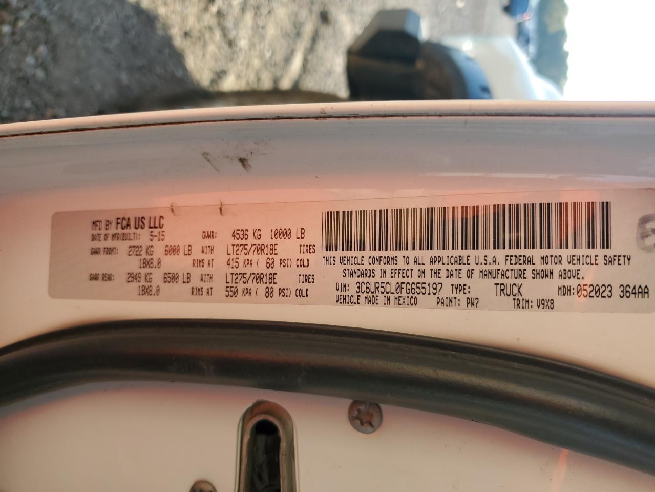 2015 Ram 2500 St VIN: 3C6UR5CL0FG655197 Lot: 80207845