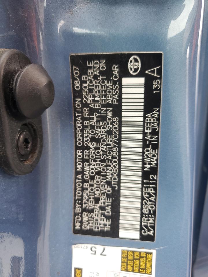 2008 Toyota Prius VIN: JTDKB20U887702068 Lot: 81929805