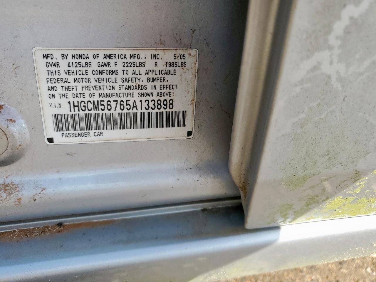 2005 Honda Accord Ex VIN: 1HGCM56765A133898 Lot: 84355535