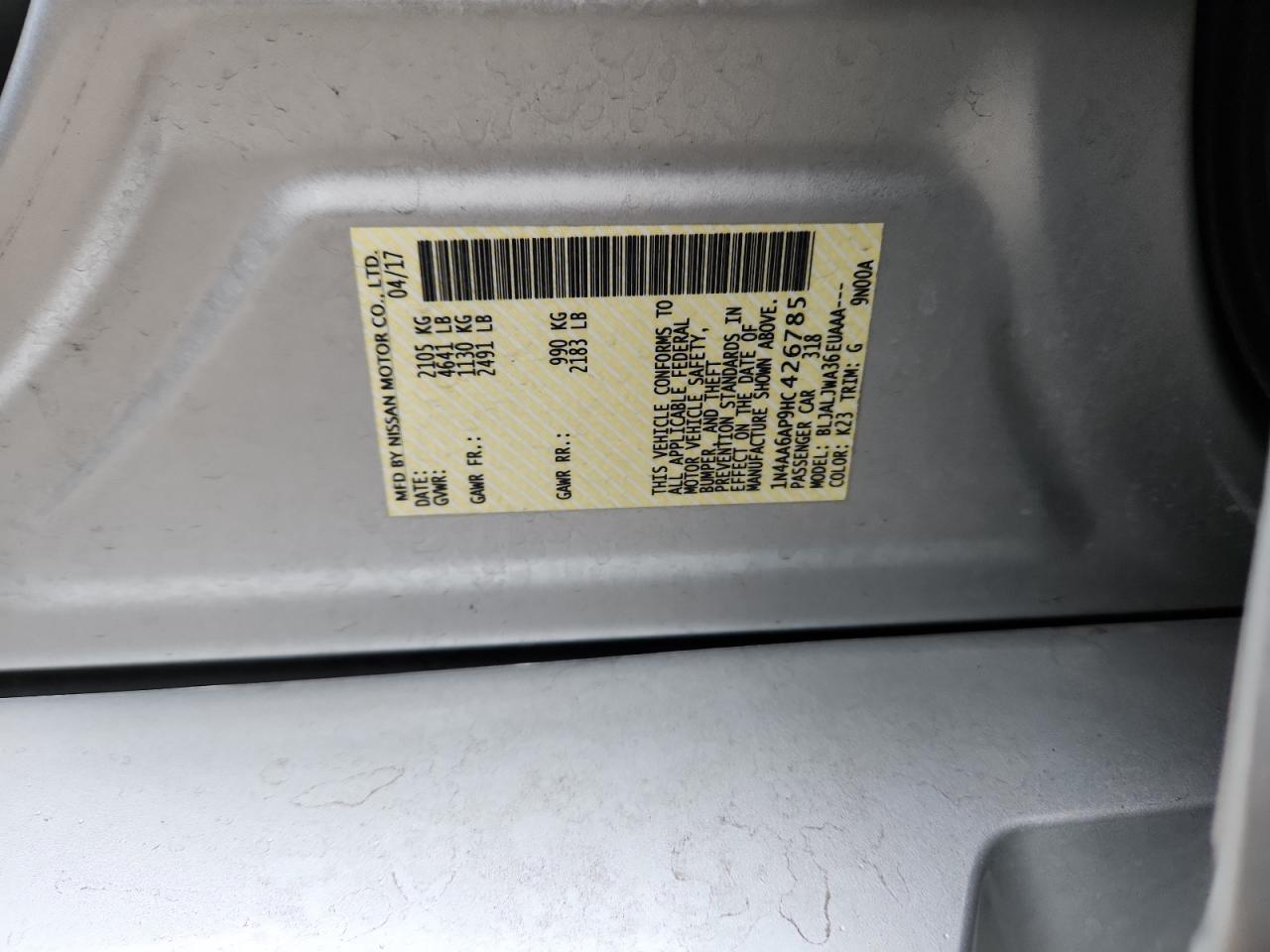 2017 Nissan Maxima 3.5S VIN: 1N4AA6AP9HC426785 Lot: 84801905