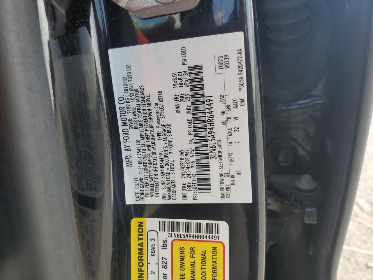 2017 Lincoln Mkz Premiere VIN: 3LN6L5A94HR644491 Lot: 80542205