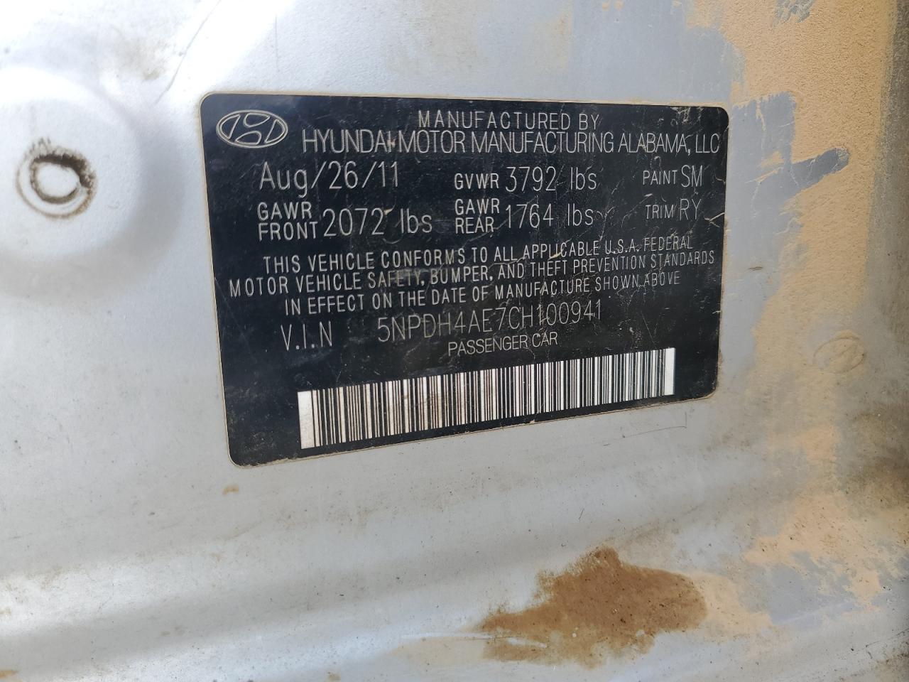 2012 Hyundai Elantra Gls VIN: 5NPDH4AE7CH100941 Lot: 81789565