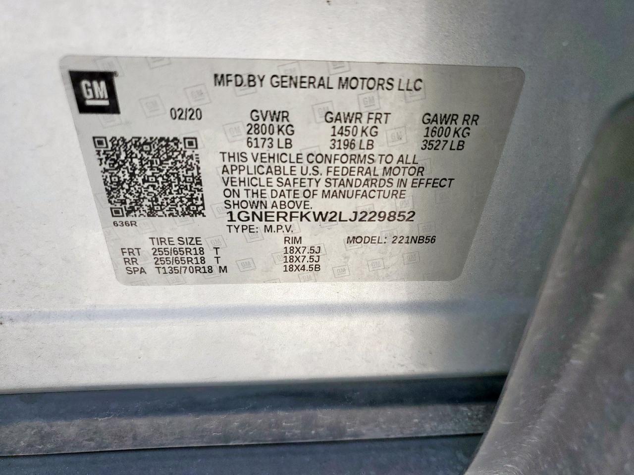2020 Chevrolet Traverse Ls VIN: 1GNERFKW2LJ229852 Lot: 71476485