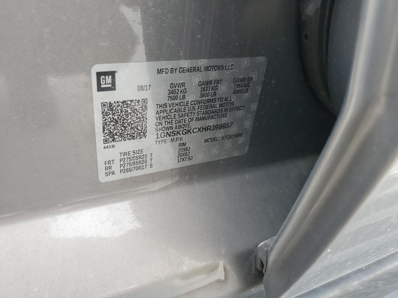 2017 Chevrolet Suburban K1500 Ls VIN: 1GNSKGKCXHR398657 Lot: 80395525