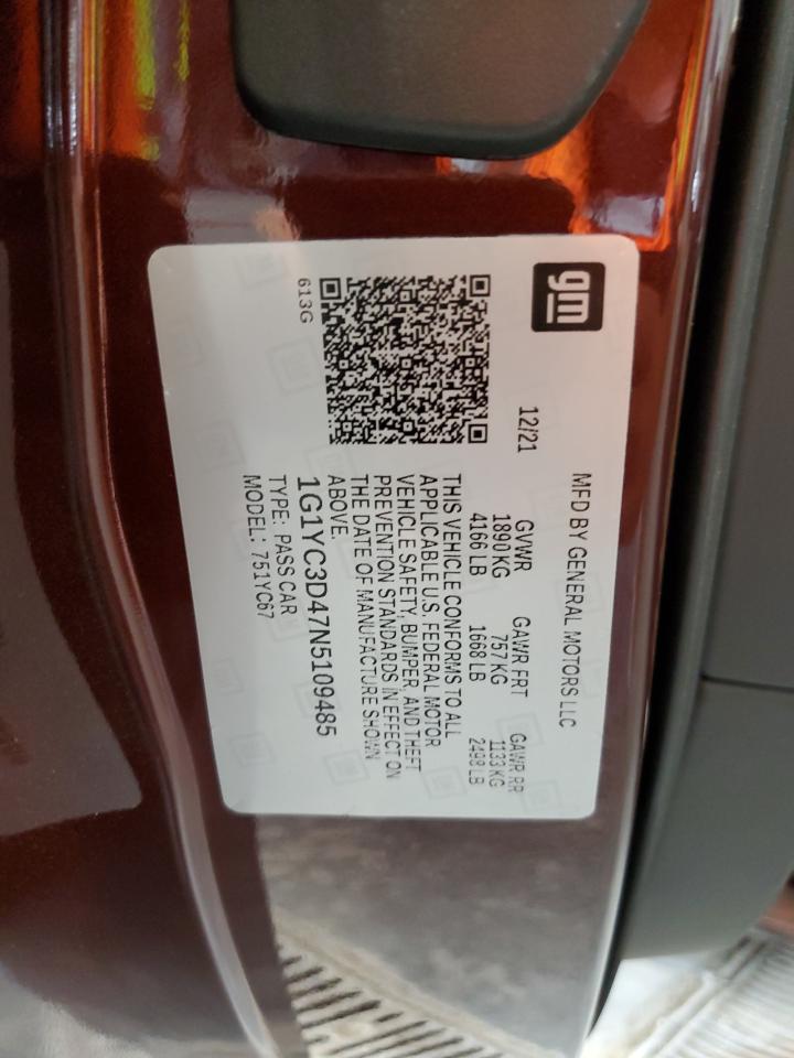 2022 Chevrolet Corvette Stingray 3Lt VIN: 1G1YC3D47N5109485 Lot: 80492285