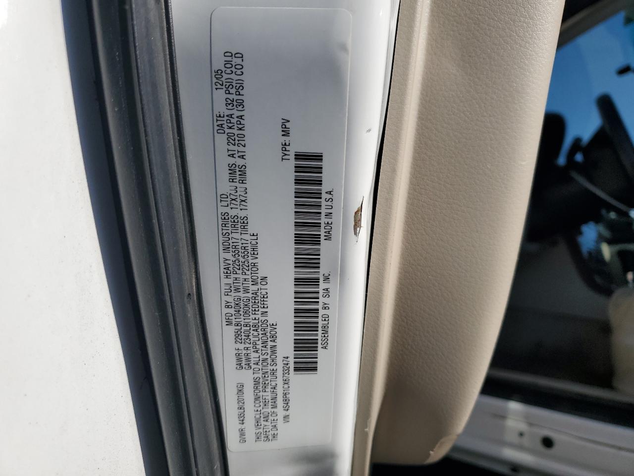 2006 Subaru Legacy Outback 2.5I VIN: 4S4BP61CX67332474 Lot: 81728985